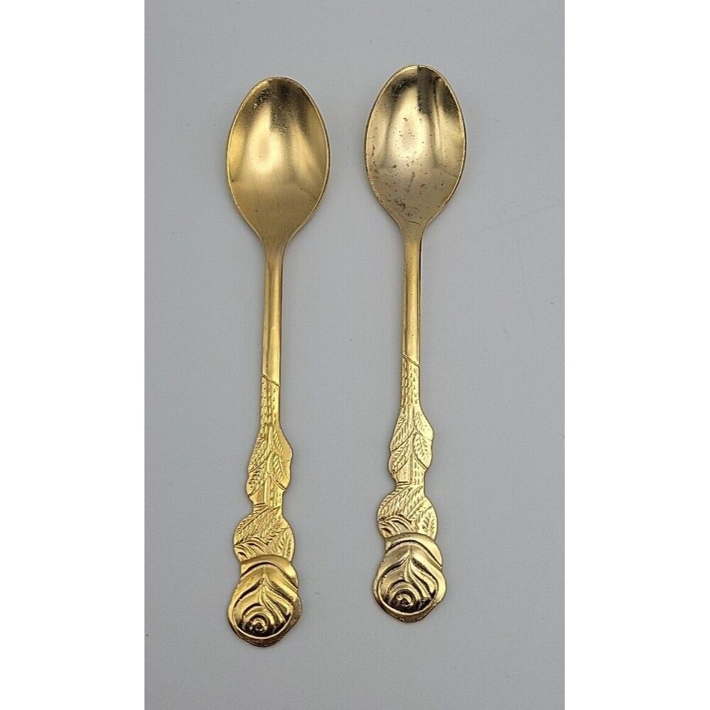 Hildesheimer Spoons By Rostfrei Rose Handle Gold Tone (2) Spoons 5" long.